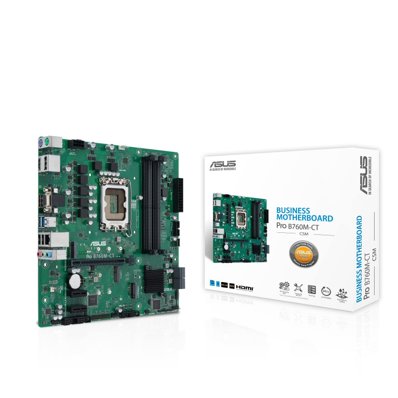 ASUS PRO B760M-CT-CSM – Carte mère PRO Intel B760 LGA 1700 micro ATX (DDR5, 16 x PCIe 4.0, M.2, 2 x DisplayPort, HDMI, VGA, USB 