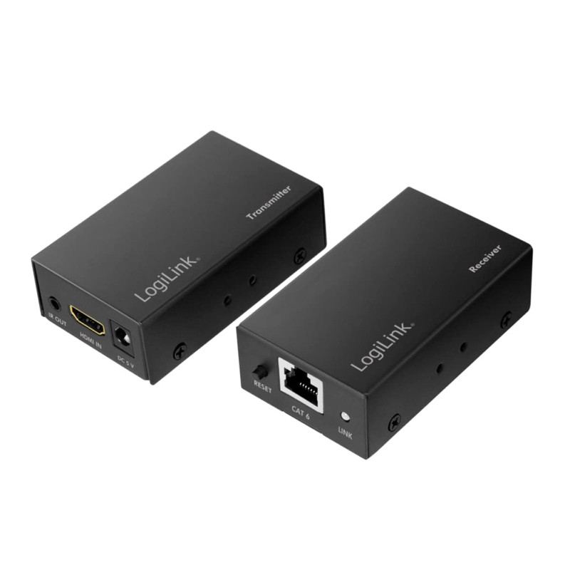 LogiLink HD0023 Kit d'extension HDMI Full HD (Via LAN), 60 m (2560 x 1440/60 Hz), pour rallonger Les signaux HDMI Via câble rése