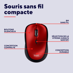 Trust Yvi+ Souris sans Fil Silencieuse avec Conception Durable, 800-1600 DPI, pour Gauchers et Droitiers, Récepteur USB Stockabl