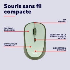 Trust Yvi+ Souris sans Fil Silencieuse avec Conception Durable, 800-1600 DPI, pour Gauchers et Droitiers, Récepteur USB Stockabl