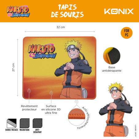 Konix Naruto Shippuden Tapis de Souris Gaming 32 x 27 cm - Surface en Silicone 3D - Motif Naruto