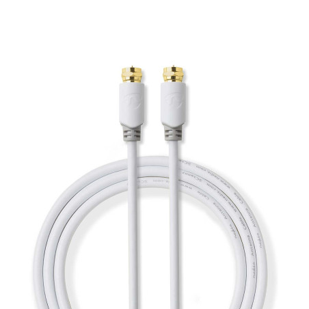 Nedis Câble satellite et antenne, contacts plaqués or, blindé, 1 m, blanc, câble coaxial pour connecter une antenne parabolique