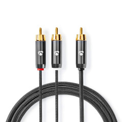 NEDIS Câble subwoofer | RCA Mâle | 2X RCA Male | Plaqué Or | 3.00 m | Rond | 4.5 mm | Gris/Gris Bronze | Sachet avec Fenetre