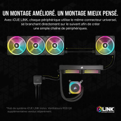 CORSAIR iCUE Link H100i RGB Liquid CPU Cooler - 240mm AIO - Ventilateurs QX120 RGB - Convient à Intel® LGA 1700, AMD® AM5 - Hub 