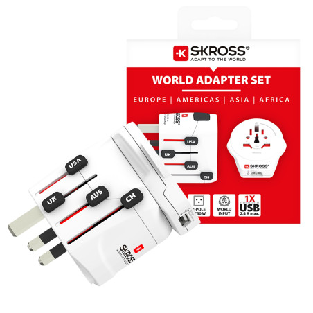 SKROSS Monde & USB 2 en 1 - Adaptateur de Voyage Universel Depuis et vers Le Monde - Tension et Puissance : 100V - 700W/250V - 1
