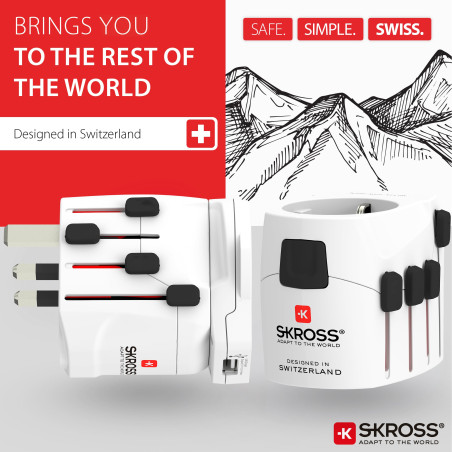 SKROSS Monde & USB 2 en 1 - Adaptateur de Voyage Universel Depuis et vers Le Monde - Tension et Puissance : 100V - 700W/250V - 1
