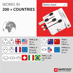 SKROSS Monde & USB 2 en 1 - Adaptateur de Voyage Universel Depuis et vers Le Monde - Tension et Puissance : 100V - 700W/250V - 1