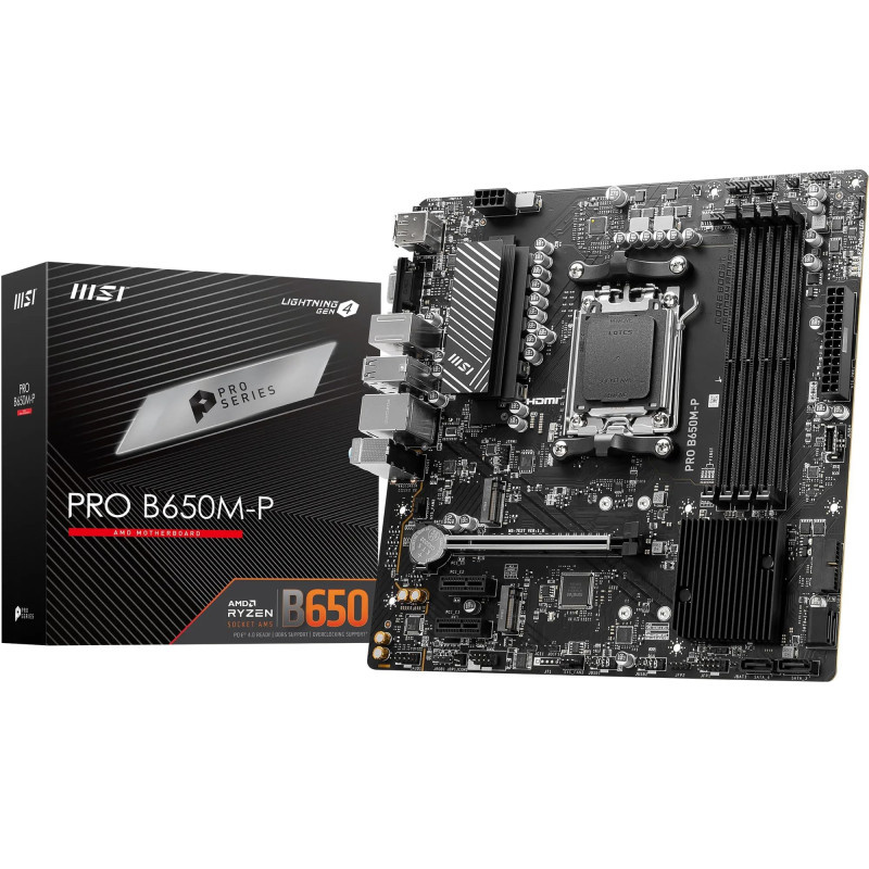 MSI Pro B650M-P Carte Mère, Micro-ATX - pour Processeurs AMD Ryzen 9000, 8000 & 7000, AM5 - DDR5 Memory Boost 6000+MHz/OC, 1 x P MSI Pro B650M-P Carte Mère, Micro-ATX - pour Processeurs AMD Ryzen 9000, 8000 & 7000, AM5 - DDR5 Memory Boost 6000+MHz/OC, 1 x P