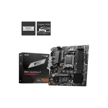 MSI Pro B650M-P Carte Mère, Micro-ATX - pour Processeurs AMD Ryzen 9000, 8000 & 7000, AM5 - DDR5 Memory Boost 6000+MHz/OC, 1 x P