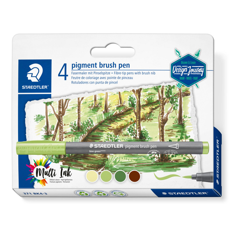 STAEDTLER - Pigment Art - Pigment brush 371 - Blister 4 feutres pointe pinceau couleurs assorties - 371 BK4-3 STAEDTLER - Pigment Art - Pigment brush 371 - Blister 4 feutres pointe pinceau couleurs assorties - 371 BK4-3