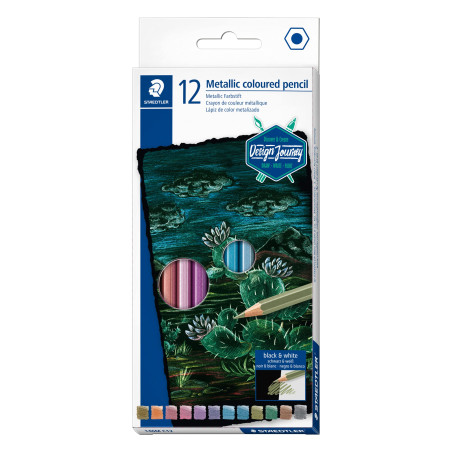 STAEDTLER metallic 146 - Etui carton 12 crayons de couleur métalliques assorties - Edition Design Journey - 146M C12