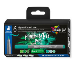 STAEDTLER - Pigment Art - Pigment brush 371 - Etui carton 6 feutres pointe pinceau verts & turquoises assortis - 371 C6-3