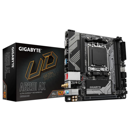 GIGABYTE A620I AX Carte Mère - Prend en Charge Les processeurs AMD Ryzen 8000, VRM numérique 5+2+1 Phases, jusqu'à 6400MHz DDR5