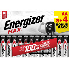 Energizer Max Lot de 8 + 4 Piles AA, Longue durée pour Un Usage Quotidien, sans sulfatation, avec 10 Ans de durée de Vie