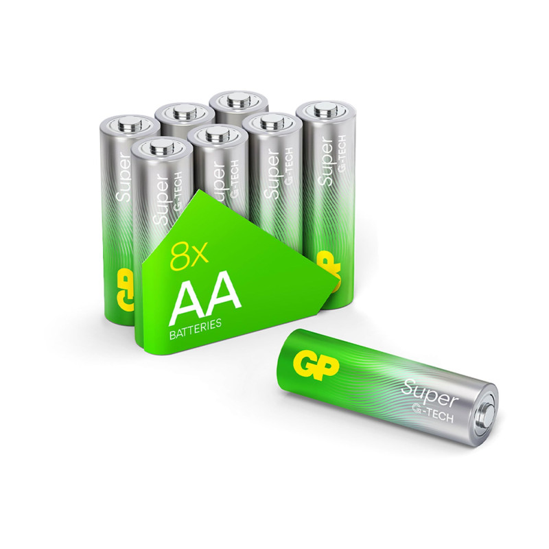 GP Lot de 8 Piles Super alcalines AA Mignon 1,5 V, idéales pour alimenter Les appareils du Quotidien, Nouvelle Technologie G-Tec GP Lot de 8 Piles Super alcalines AA Mignon 1,5 V, idéales pour alimenter Les appareils du Quotidien, Nouvelle Technologie G-Tec