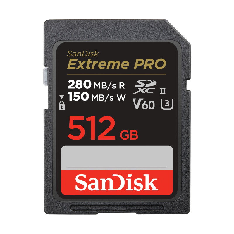 SanDisk Extreme PRO Carte SDXC 512 Go (Carte SD V60, Vitesse de Lecture jusqu'à 280 Mo/s, UHS-II, 6K, 4K UHD, logiciel de récupé SanDisk Extreme PRO Carte SDXC 512 Go (Carte SD V60, Vitesse de Lecture jusqu'à 280 Mo/s, UHS-II, 6K, 4K UHD, logiciel de récupé