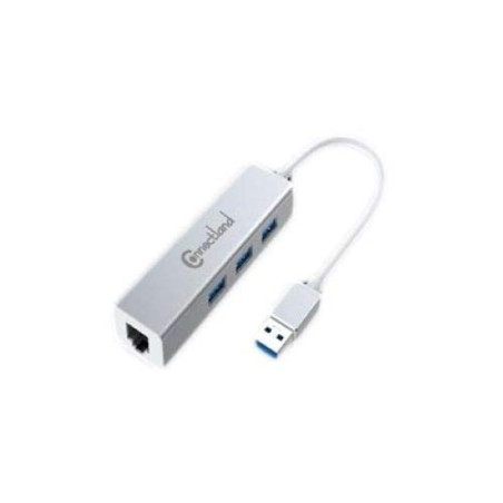 Connectland Adaptateur USB3 vers Ethernet 10/100/1000 Mbps + 3X HUB en Aluminium