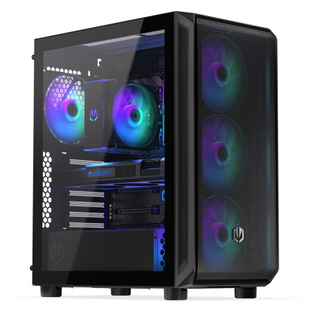 ENDORFY Arx 500 ARGB, 4 Ventilateurs ARGB de 140 mm Inclus, Panneau latéral en Verre trempé, Haute compatibilité avec Divers Com