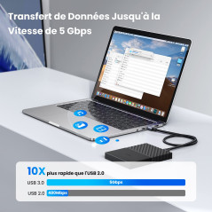 UGREEN Câble USB 3.0 Type A Mâle vers Male Nylon Tressé pour Disque Dur Externe, Lecteur DVD, Refroidisseur PC Portable, Hub, TV