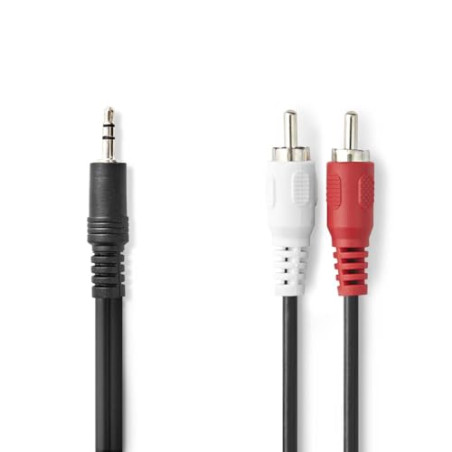 NEDIS Câble audio stéréo - Fiche 3,5 mm - 2 fiches RCA - Nickelé - 2 m - Rond - Noir - Étiquette