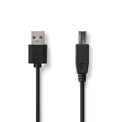 NEDIS Câble USB | USB 2.0 | USB-A Mâle | USB-B Mâle | 480 Mbps | Plaqué nickel | 3.00 m | Rond | PVC | Noir | Cintre