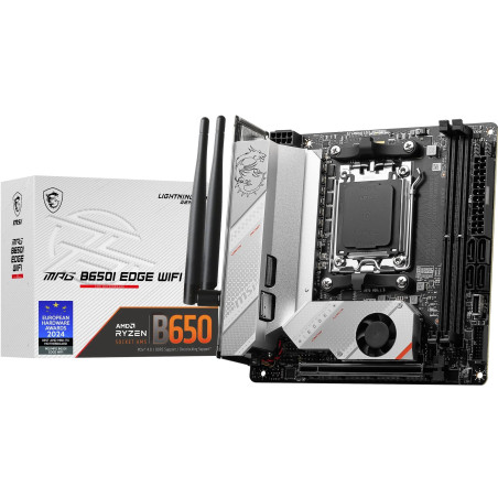 MSI MPG B650I Edge WiFi Carte mère, Mini-ITX - pour Processeurs AMD Ryzen 7000 à 9000, AM5 - VRM 8 Phases directes, SPS 80 A, DD