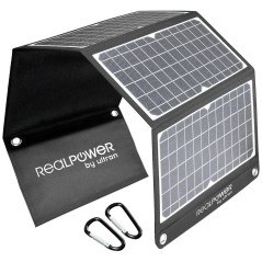 RealPower Chargeur Solaire 30 W - Panneau Solaire monocristallin Pliable avec Port USB QC 3.0 - ETFE étanche - Léger pour Tablet
