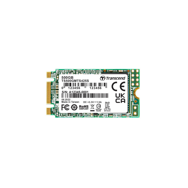 Transcend MTS425S SSD Interne 500GB 42mm SATA III 3D NAND pour Mise à Niveau PC/Portable - TS500GMTS425S Transcend MTS425S SSD Interne 500GB 42mm SATA III 3D NAND pour Mise à Niveau PC/Portable - TS500GMTS425S
