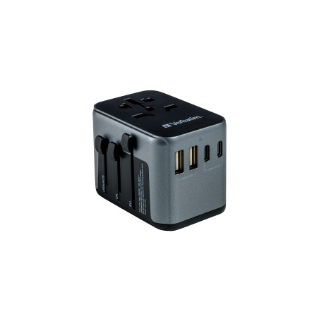 Verbatim Adaptateur de Voyage Universel UTA‑03 avec 2 Ports USB‑A et 3 Ports USB-C pour Ordinateur Portable, téléphone Portable,