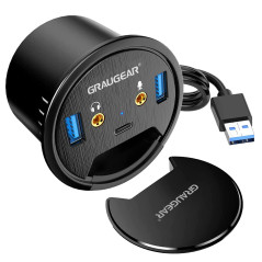 Hub de Table USB 3.0 | 3 Ports | 1 Port USB-C | 2 Ports USB-A | Audio I/O | Montage dans Un Trou de Bureau de 60 mm | Longueur d
