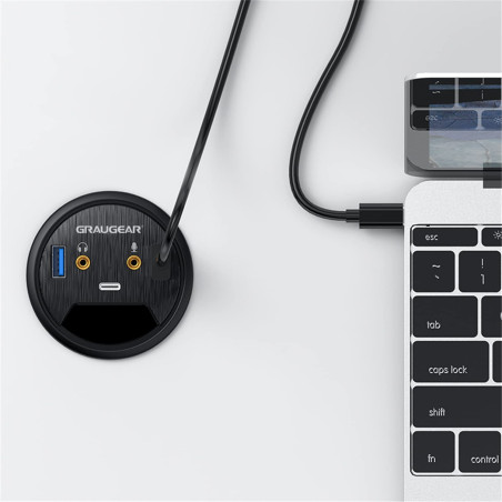 Hub de Table USB 3.0 | 3 Ports | 1 Port USB-C | 2 Ports USB-A | Audio I/O | Montage dans Un Trou de Bureau de 60 mm | Longueur d