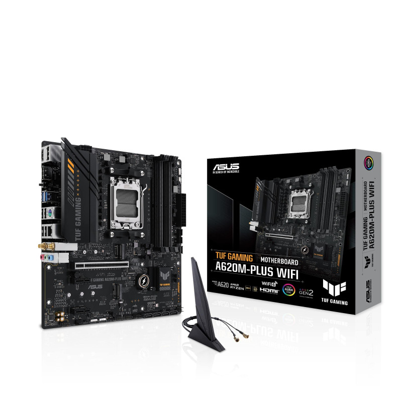 ASUS TUF GAMING A620M-PLUS WIFI – Carte mère AMD AM5 A620 microATX (DDR5, PCIe 4.0, 2 x M.2, 2.5Gb Ethernet, Wi-Fi 6, 2 x Displa ASUS TUF GAMING A620M-PLUS WIFI – Carte mère AMD AM5 A620 microATX (DDR5, PCIe 4.0, 2 x M.2, 2.5Gb Ethernet, Wi-Fi 6, 2 x Displa