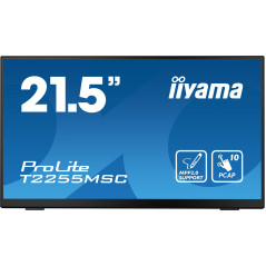 iiyama Ecran 21.5 Noir avec Verre Bord à Bord Tactile PCAP 10 Points FHD IPS 1920x1080 5ms 360cd/m² HDMI Displayport USB HUB HPs