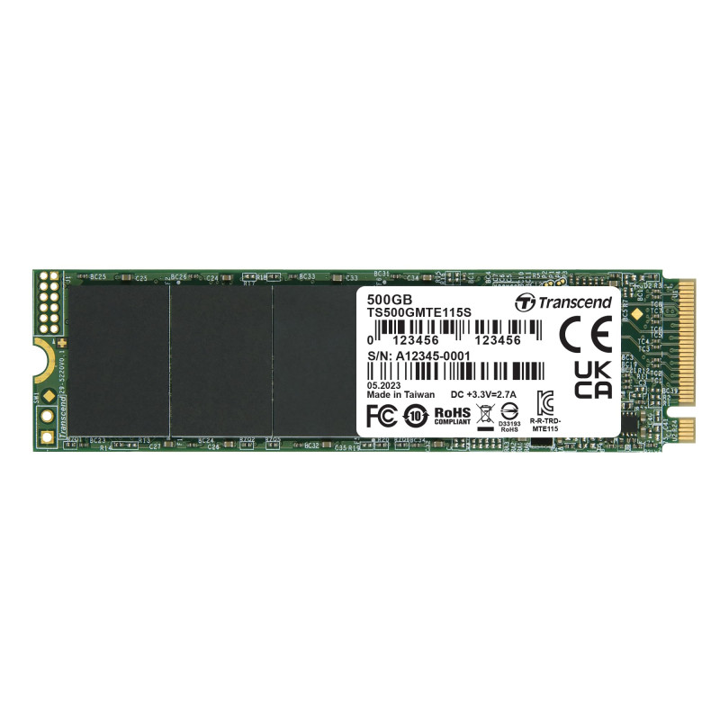 Transcend MTE115S SSD NVMe PCIe Gen3 x4 M.2 2280 500GB, 3D NAND Flash, Faible consommation, pour PC Portable/Bureau/Gaming - TS5 Transcend MTE115S SSD NVMe PCIe Gen3 x4 M.2 2280 500GB, 3D NAND Flash, Faible consommation, pour PC Portable/Bureau/Gaming - TS5