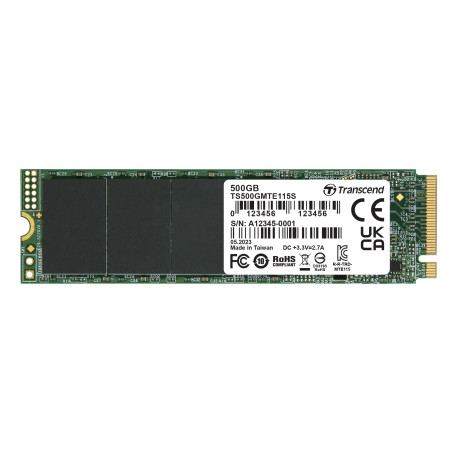 Transcend MTE115S SSD NVMe PCIe Gen3 x4 M.2 2280 500GB, 3D NAND Flash, Faible consommation, pour PC Portable/Bureau/Gaming - TS5