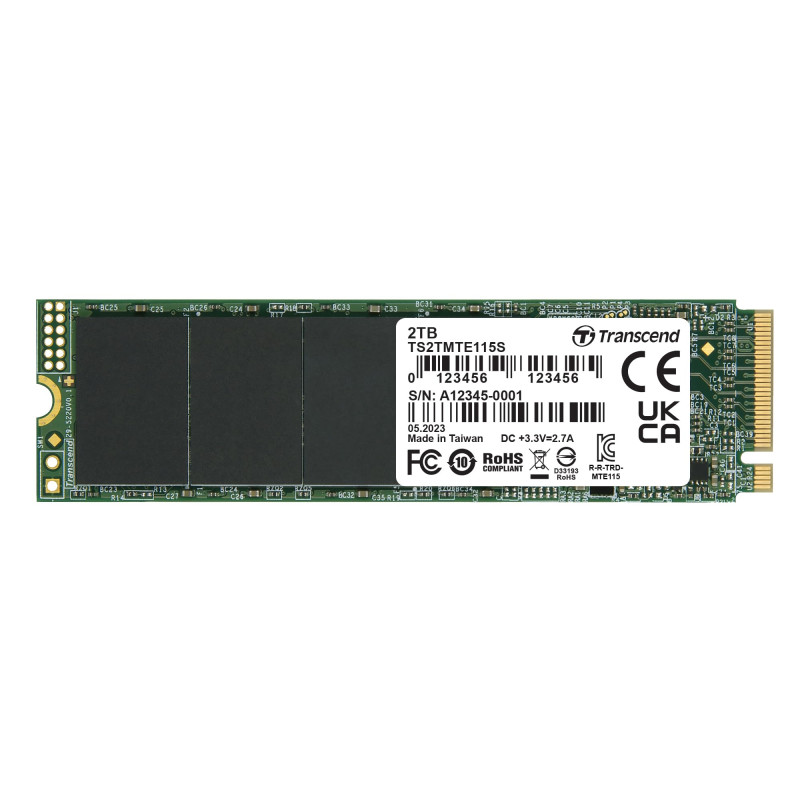 Transcend MTE115S SSD NVMe PCIe Gen3 x4 M.2 2280 2TB, 3D NAND Flash, Faible consommation, pour PC Portable/Bureau/Gaming - TS2TM Transcend MTE115S SSD NVMe PCIe Gen3 x4 M.2 2280 2TB, 3D NAND Flash, Faible consommation, pour PC Portable/Bureau/Gaming - TS2TM