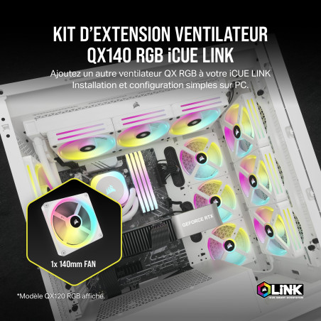 Corsair iCUE Link QX140 RGB à Dôme Magnétique de 140mm Ventilateur - Blanc