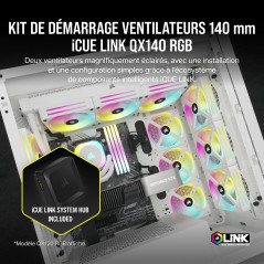 Corsair iCUE Link QX140 RGB à Dôme Magnétique de 140mm Ventilateurs - Double Ventilateurs Kit de Démarrage avec Le Hub du Systèm