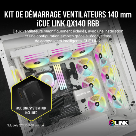 Corsair iCUE Link QX140 RGB à Dôme Magnétique de 140mm Ventilateurs - Double Ventilateurs Kit de Démarrage avec Le Hub du Systèm