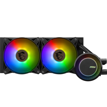 MSI MAG CORELIQUID E240 Kit Watercooling CPU, Plaque Froide en Cuivre Agrandie, Tête Waterblock ARGB & Ventilateurs FDB, Double