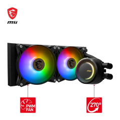 MSI MAG CORELIQUID E240 Kit Watercooling CPU, Plaque Froide en Cuivre Agrandie, Tête Waterblock ARGB & Ventilateurs FDB, Double
