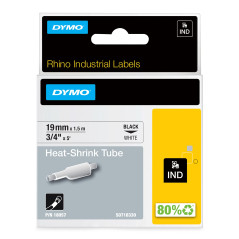 DYMO Rhino Industrielles étiquettes pour gaine thermo-rétractable | 19 mm x 1,5 m | impression en noir sur fond blanc | autocoll