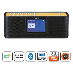 Lenco PDR-045 Radio Portable Dab+ - Radio Dab+ avec Bluetooth® - PPL FM - 5 Touches mémoire - Radio-réveil - Batterie intégrée -