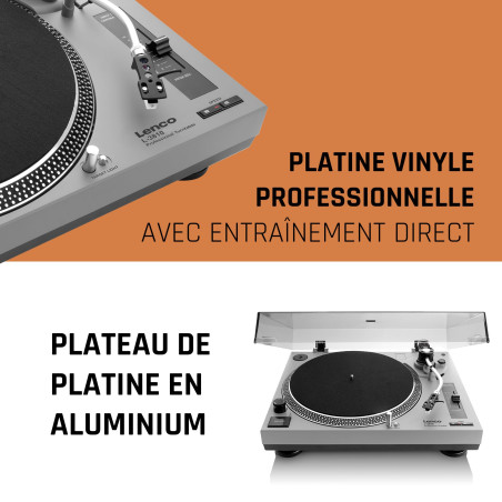 Lenco L-3809 Platine Vinyle - Platine DJ Direct Drive - USB - Préampli - 33 et 45 RPM - MMC - RCA - Sortie Ligne - Bleu Métallis