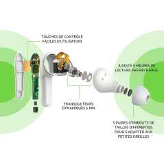 Belkin SOUNDFORM Nano, écouteurs enfants True Wireless, limite de 85 dB (protection auditive), apprentissage en ligne, école, ce