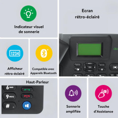 Doro 4100H téléphone Mobile 4G (Simphone LTE+3G+2G) - Mains Libres, Touche d'assistance, 3 mémoires directes, Radio FM, Carte Mi