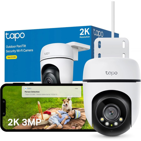 Tapo C510W 2K Caméra de Surveillance WiFi extérieur 360°, Vision Nocturne Couleur, Détection de Personne et Suivi de Mouvement,