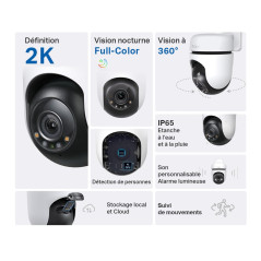 Tapo C510W 2K Caméra de Surveillance WiFi extérieur 360°, Vision Nocturne Couleur, Détection de Personne et Suivi de Mouvement, 