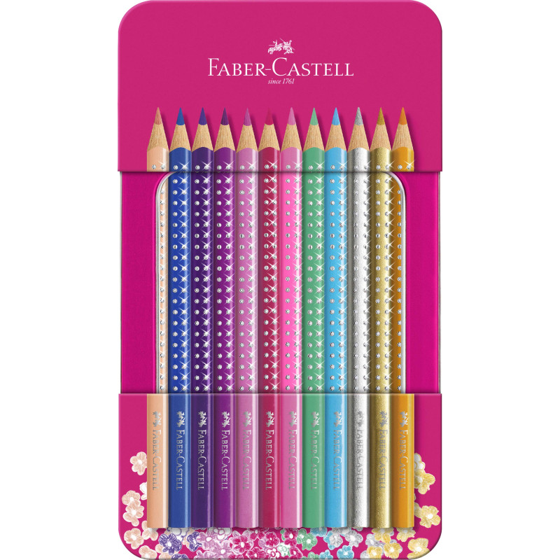 FABER-CASTELL 201737 - Coffret de crayons de couleur Sparkle 12 pièces, dans un étui métallique, triangulaires, incassables FABER-CASTELL 201737 - Coffret de crayons de couleur Sparkle 12 pièces, dans un étui métallique, triangulaires, incassables