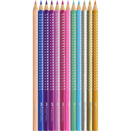 FABER-CASTELL 201737 - Coffret de crayons de couleur Sparkle 12 pièces, dans un étui métallique, triangulaires, incassables
